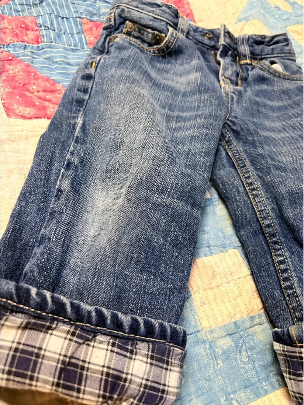 Vintage Gap Kids Plaid Cotton Lined Jeans Y2K